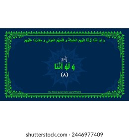 Quran Juz No. 8 Name in Arabic with English Translation on Islamic background. Quran Para Cover vector Design