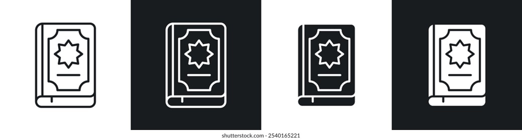 Quran kareem icon set. Vector symbols in black and white colors.