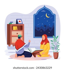Quran learning trendy flat illustration