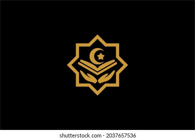 Vector de diseño del logo del Corán. Texto del símbolo de la ilustración islámica. Icono de vector de ornamento árabe.