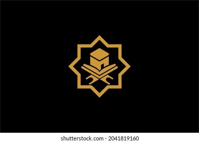 Quran logo design vector. Text of Islam illustration symbol. Arabic ornament vector icon.