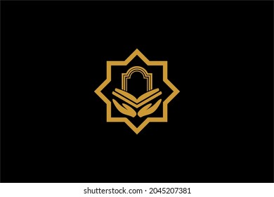 Quran logo design vector. Text of Islam illustration symbol. Arabic ornament vector icon.
