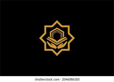 Quran logo design vector. Text of Islam illustration symbol. Arabic ornament vector icon.