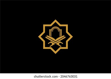 Quran logo design vector. Text of Islam illustration symbol. Arabic ornament vector icon.