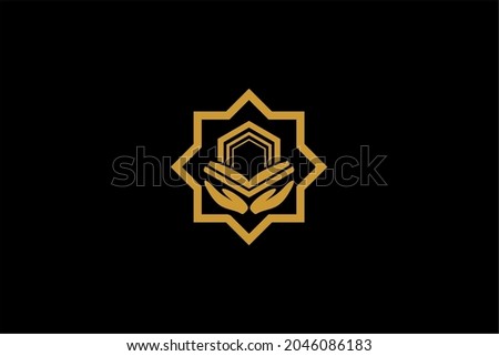 Quran logo design vector. Text of Islam illustration symbol. Arabic ornament vector icon.
