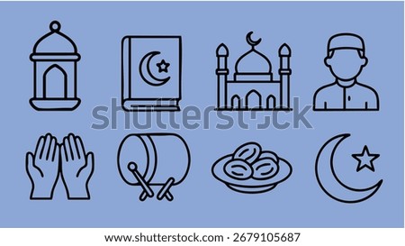 Quran mosque lantern prayer hands moon man date icon