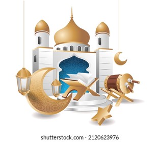 Quran on the podium of the mosque Ramadan kareem concept illustration