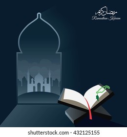 Quran on Ramadan Kareem. Simple mosque with cute background. great for card and banner.