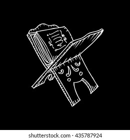 .Quran on a wooden book stand. Hand drawing illustration