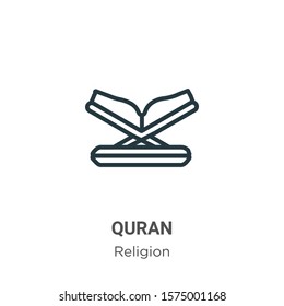 Quran outline vector icon. Thin line black quran icon, flat vector simple element illustration from editable religion concept isolated on white background