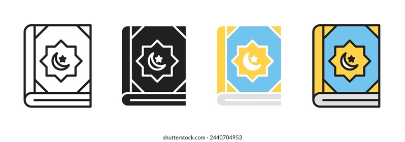 Quranic Scripture and Holy Text Icons. Muslim Religious Book and Quran Kareem Symbols
