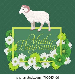 Qurban Day Greeting Message Card, Flyer, Banner Template - Turkish Text "Kurban Bayraminiz, Kutlu Olsun". "Festival of the sacrifice, be Blessed" at English