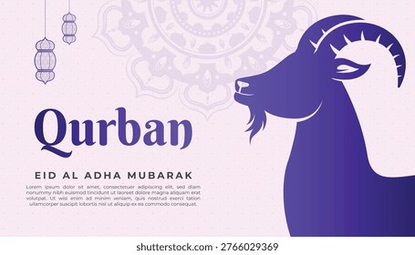 Qurban Eid Al Adha Mubarak Celebration Banner with Goat