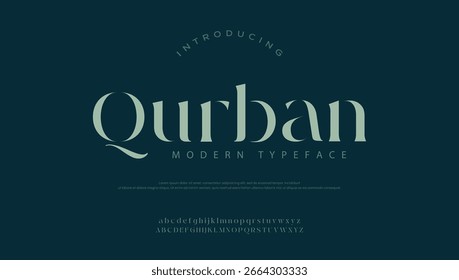 Qurban Modern fontes de alfabeto abstratas mínimas. Tecnologia de tipografia, eletrônico, filme, digital, música, futuro, logotipo fonte criativa.
