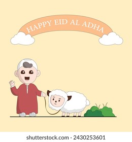ilustración vectorial cubana niño y oveja concepto simple feliz eid adha ilustración plana