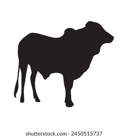 Ilustración vectorial de silueta de vaca Qurbani sobre fondo blanco. Icono de silueta de ganado negro. Eid ul adha.