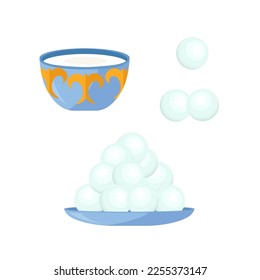 Qurt and koumiss. National Kazakh dish. Vector set in flat style