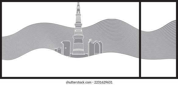 Qutab Minar, Abstract design for glass and wall graphics. Glass graphics design for Office, Train station, Supermarket, Store, Shop, Mall.