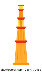 Qutab Minar - modern flat design style single isolated image. Neat detailed illustration of world tallest brick islamic tower. Built in Delhi, a complex of historical monuments from different eras