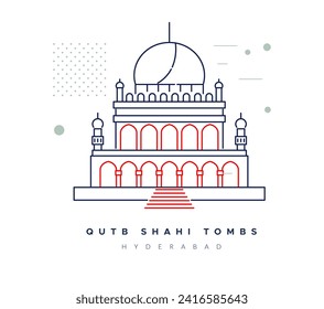 Qutb Shahi Tombs - Ibrahim Bagh - Hyderabad - Stock Illustration as EPS 10 File