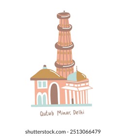 Qutub Minar: A Majestosa Torre da Vitória do Século XIII em Delhi, Simbolizando a Grandeza Arquitetônica e a Rica Herança da Índia, ilustração vetorial.