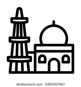 Qutub Minar Vector Line Icon Design