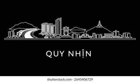 Quy Nhon Vietnam Skyline Silhouette Black White.