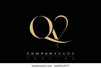 QV Abstract Creative Jewelry Logo. A stylish logo featuring golden monogram initials in an elegant and modern typography, perfect for branding