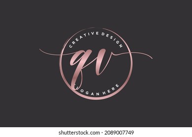 QV handwriting logo with circle template vector signature, wedding, fashion, floral and botanical with creative template.