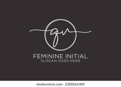 QV handwriting logo with circle template vector logo of initial signature, wedding, fashion, floral and botanical with creative template.