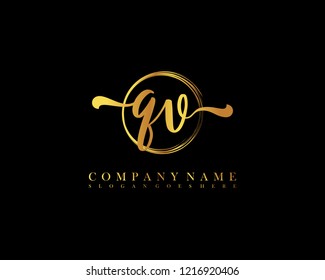 QV initial handwriting logo circle template vector