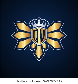QV initial letters monogram logo for gaming with shield and eagle wing