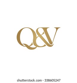 Q&V Initial logo. Ampersand monogram golden logo