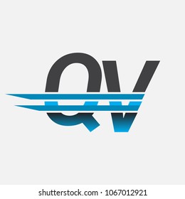 QV initial logo company name colored black and blue, Simple and Modern Logo Design.