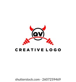 QV initial monogram for fitnes or gym logo with devil style design