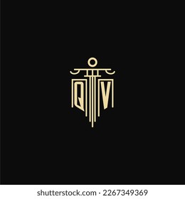 Monograma inicial QV para abogados logo con ideas de diseño de pilares