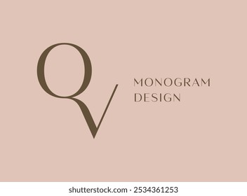 Projeto do ícone do logotipo da letra QV. Monograma de iniciais de luxo estilo clássico.