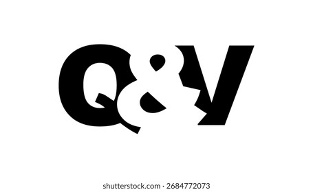 QV logo design in bold style. Black white identity symbol. Modern typography emblem. Corporate branding icon. Minimal business template.