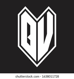 QV Logo monogram with emblem line style isolated on black background