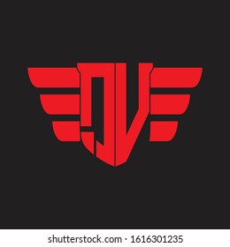 QV Logo monogram with emblem and wings element design template on red colors