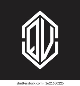 QV Logo monogram with hexagon shape and outline slice style with black and white