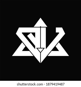 QV-Logo-Monogramm einzeln auf schwarzem Hintergrund mit dreieckiger Design-Vorlage