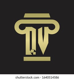 QV Logo monogram with pillar style design template with gold colors