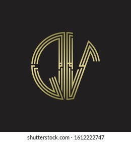 QV Logo monogram triple ribbon style line design template isolated with gold color