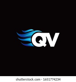 QV monogram logo with blue fire style design template
