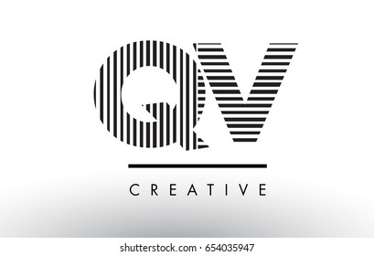 QV Q V Black and White Letter Logo Design with Vertical and Horizontal Lines.