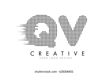 QV Q V Letter Logo Design with Black Dots and Bubble Trails.