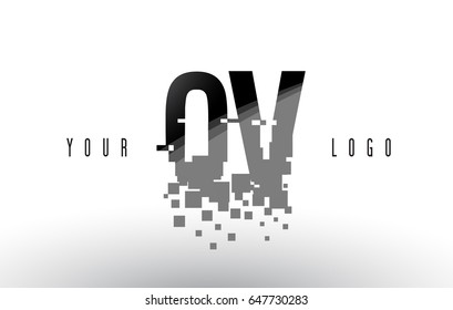QV Q V Pixel Letter Logo with Digital Shattered Black Squares. Creative Letters Vector Illustration.