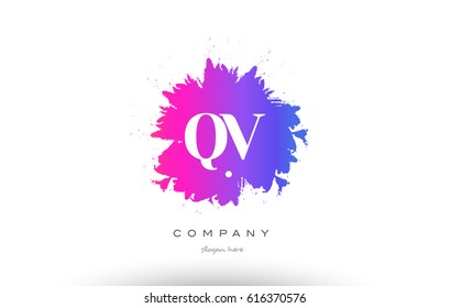 QV Q V purple pink magenta splash grunge alphabet logo letter design creative vector icon template