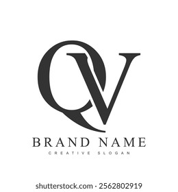 QV trendy logotype template. Initial letter q and v classic font style. Creative logo for company name or identity. Vector illustration.